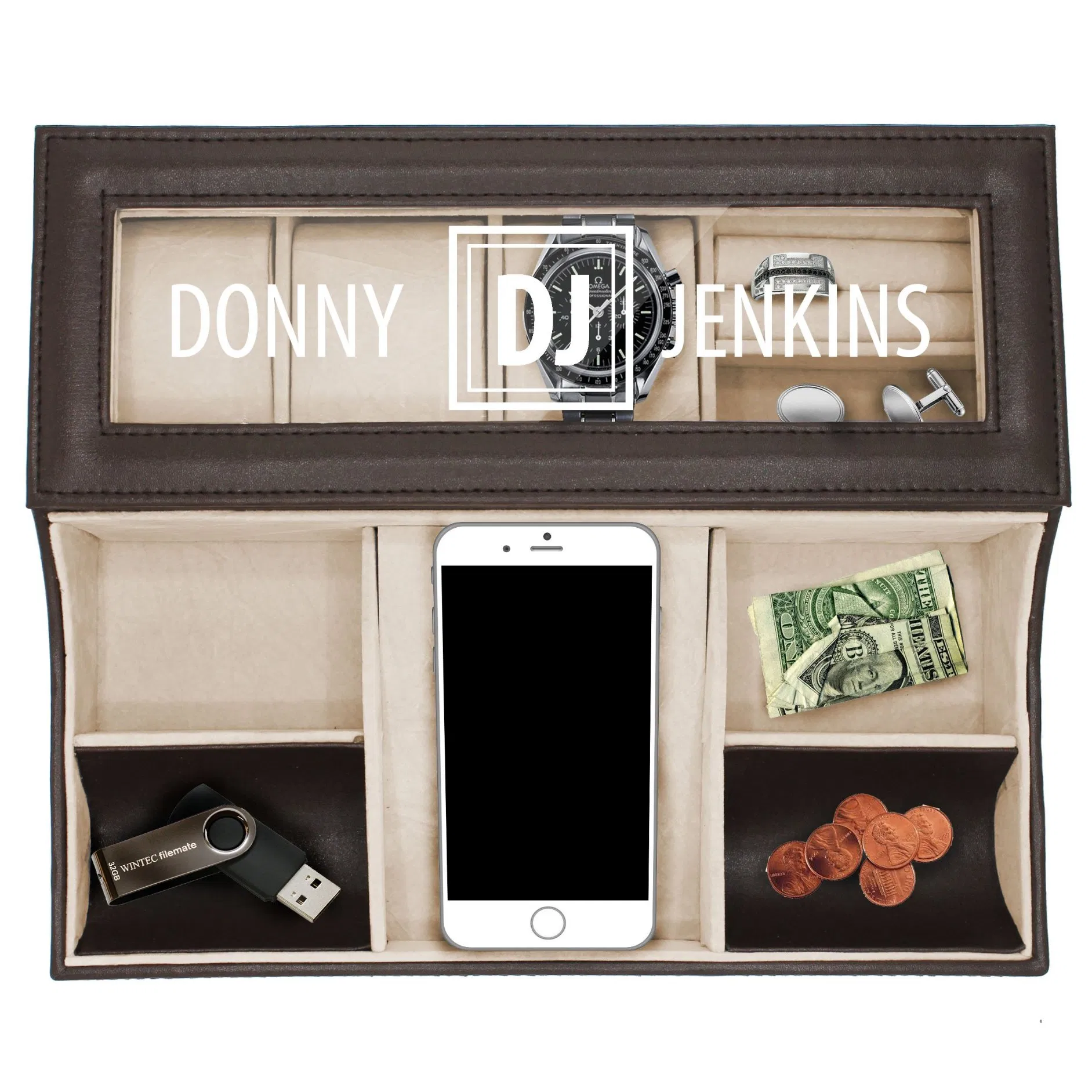 Personalized Men Leather Storage Tray for Storing Mobile Phones / Watches / Car Keys