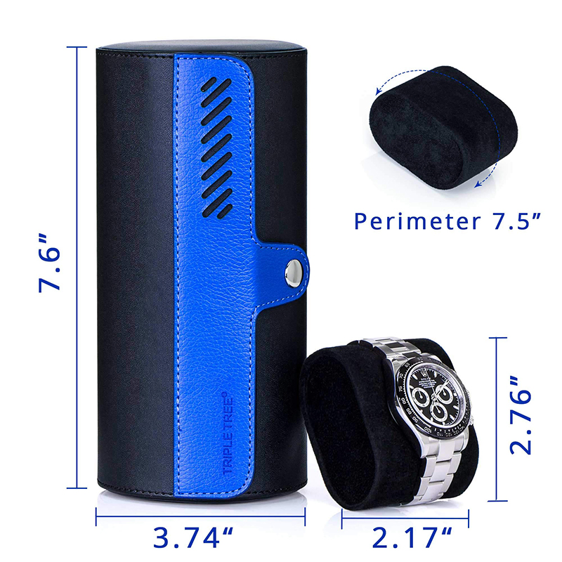 Stylish Cylindrical 3 Slot Leather Packaging Gift Watch Storage Box