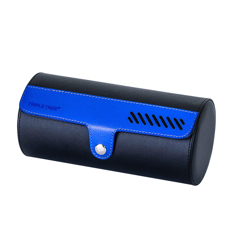 Stylish Cylindrical 3 Slot Leather Packaging Gift Watch Storage Box