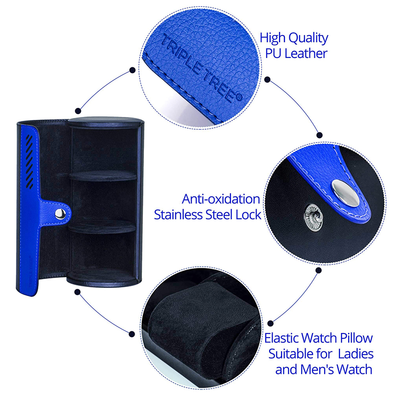 Stylish Cylindrical 3 Slot Leather Packaging Gift Watch Storage Box