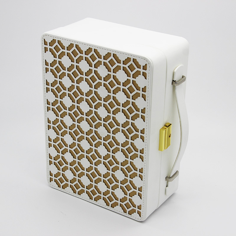 Trend Simple Wind Leather Handle Gold Lock Buckle White PU Leather Rectangular Gift Jewelry Box