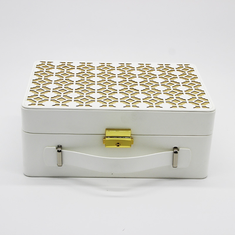 Trend Simple Wind Leather Handle Gold Lock Buckle White PU Leather Rectangular Gift Jewelry Box