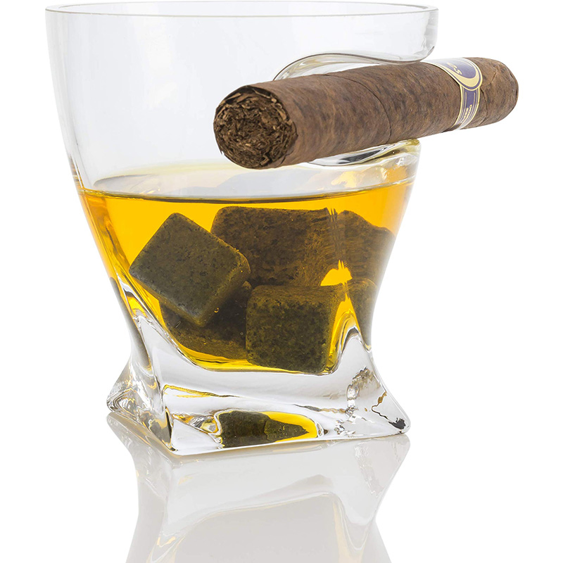 Wooden Gift Cigar Box with Vintage Whiskey Glass / Cigar Stand