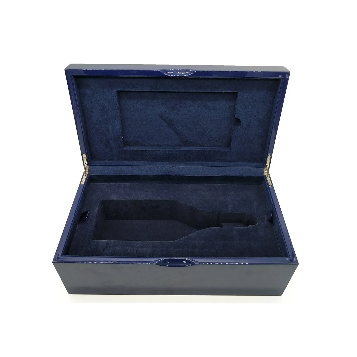 Wooden Gift Packaging Wine Box with MDF / Blue Light Paint / Silver Hardware Card / Blue Faux Leather