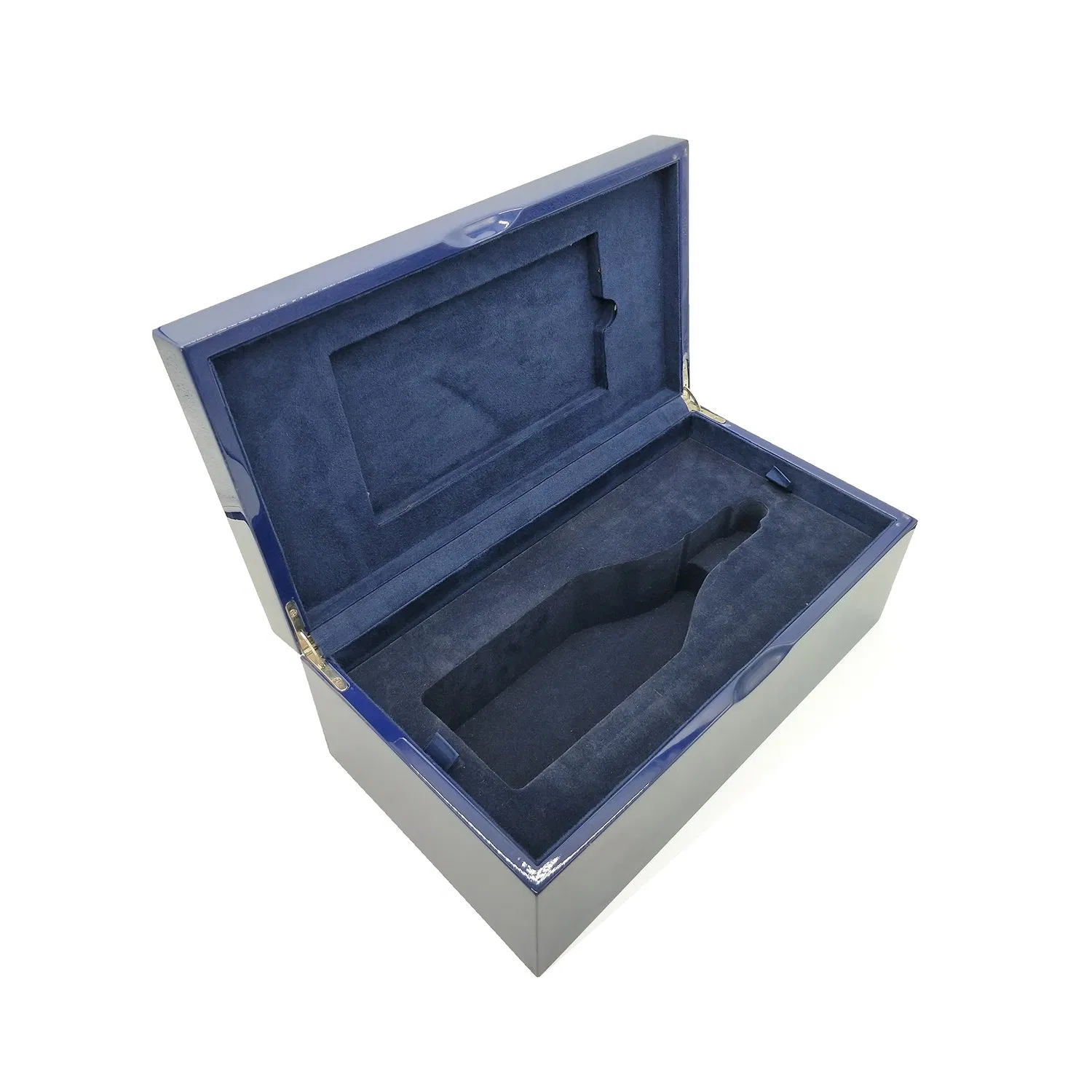 Wooden Gift Packaging Wine Box with MDF / Blue Light Paint / Silver Hardware Card / Blue Faux Leather