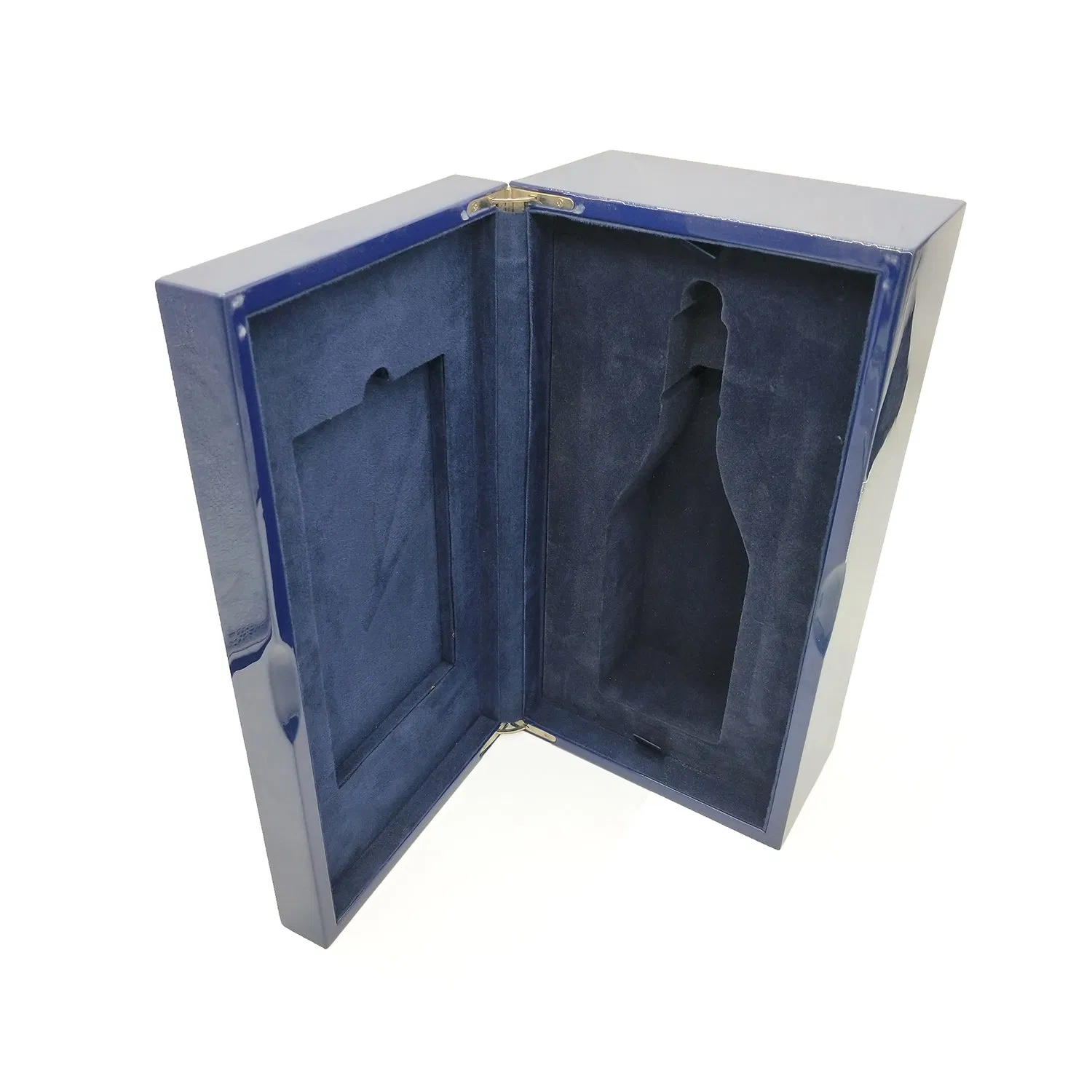 Wooden Gift Packaging Wine Box with MDF / Blue Light Paint / Silver Hardware Card / Blue Faux Leather
