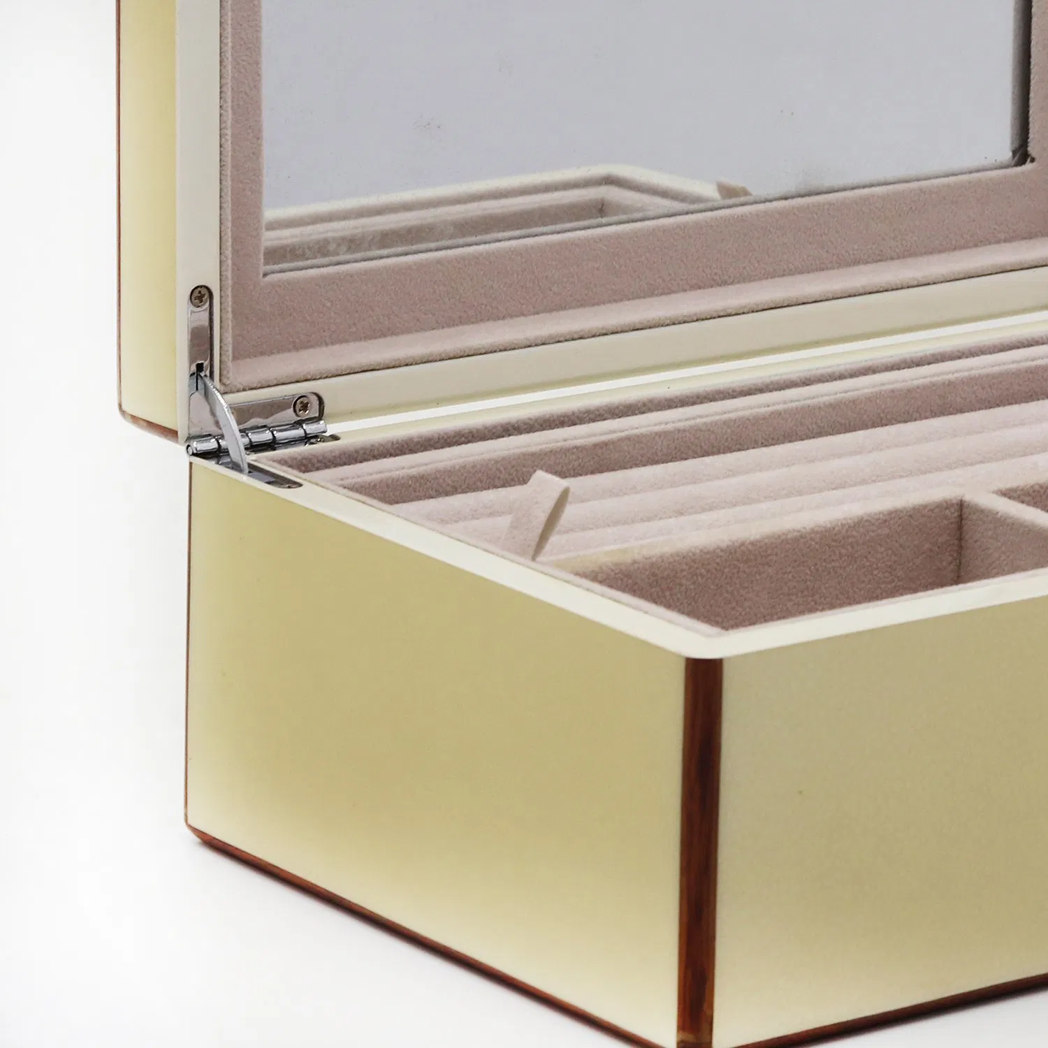 Wooden Jewelry Gift Box with MDF / Shine Oil / Paint Corner Corner Solid Wood Strip / Mirror / Tray / Apricot Flannel