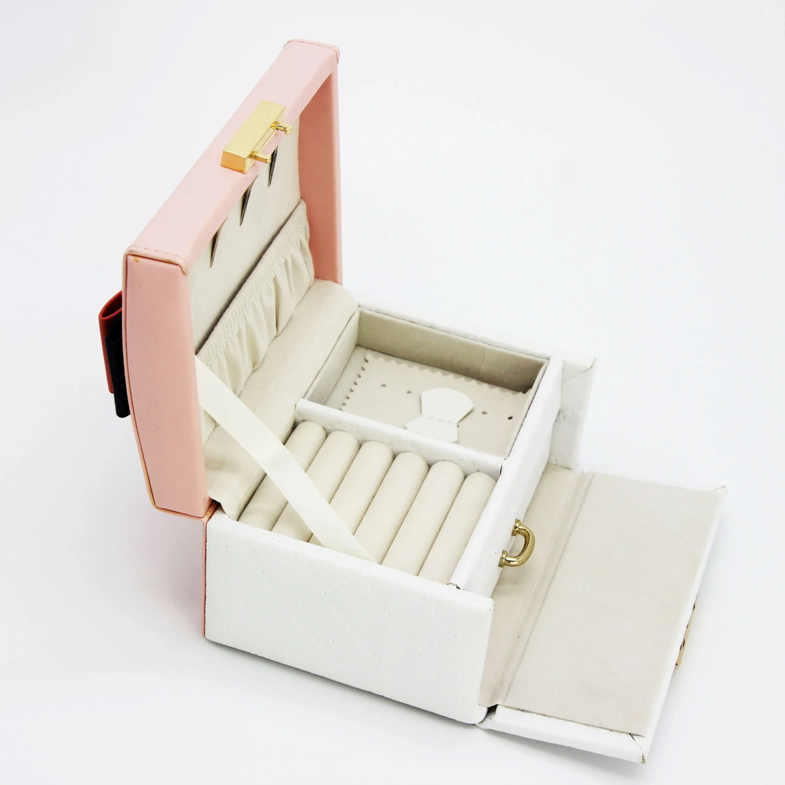 Custom Design High End Fashion Pink and White PU Leather Jewelry Storage Box