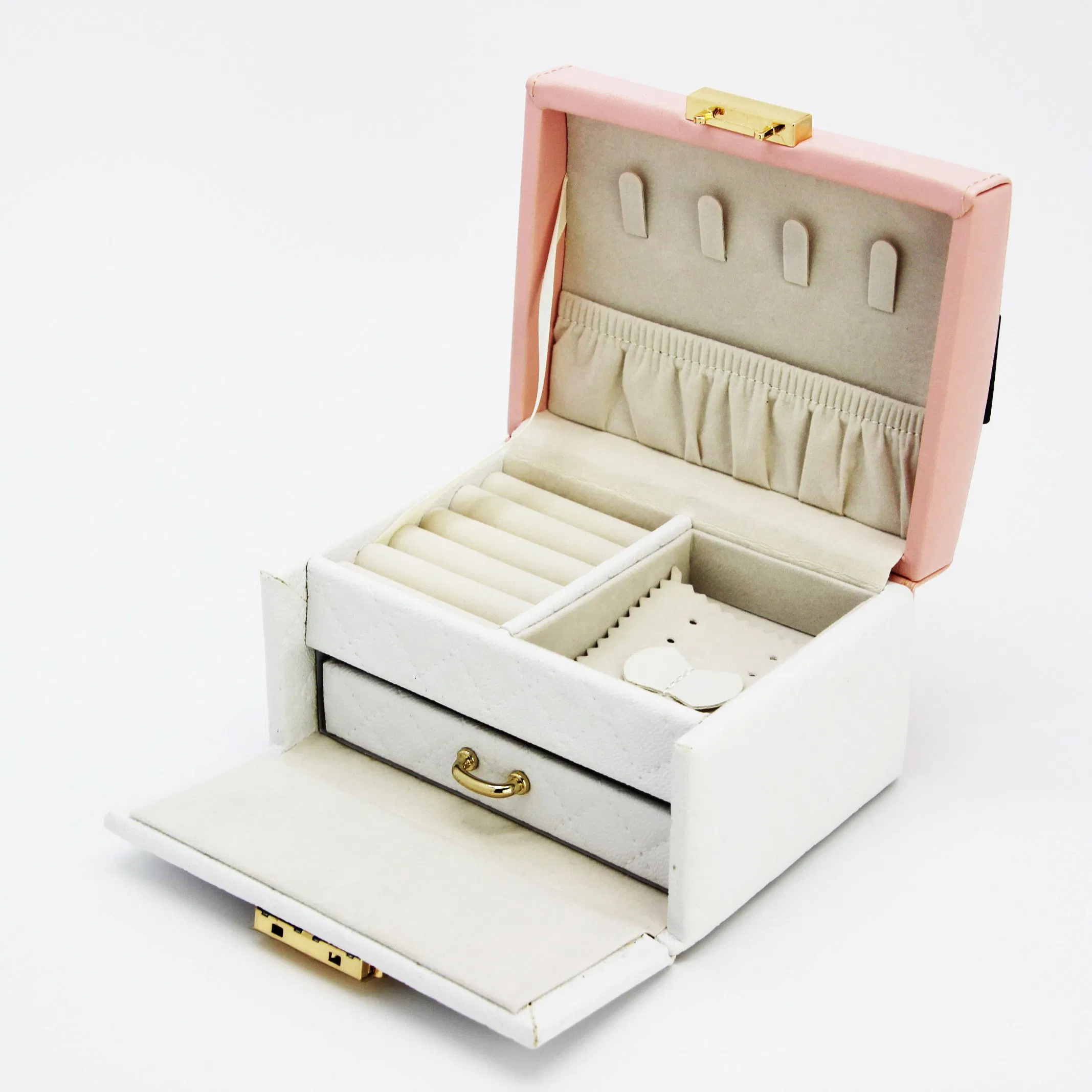 Custom Design High End Fashion Pink and White PU Leather Jewelry Storage Box