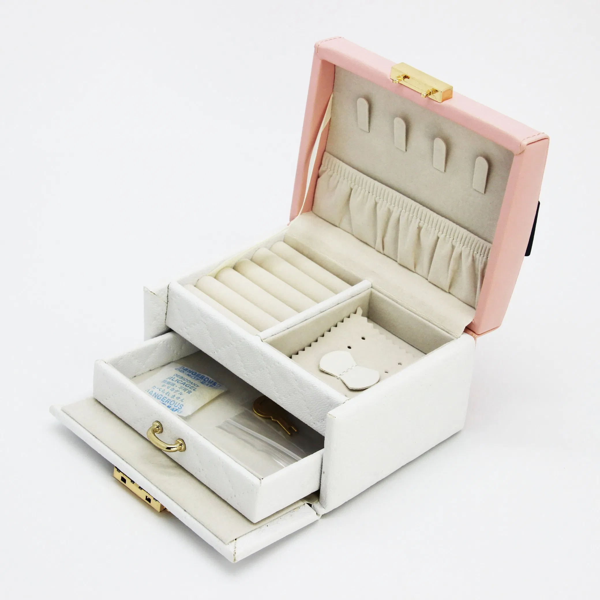 Custom Design High End Fashion Pink and White PU Leather Jewelry Storage Box
