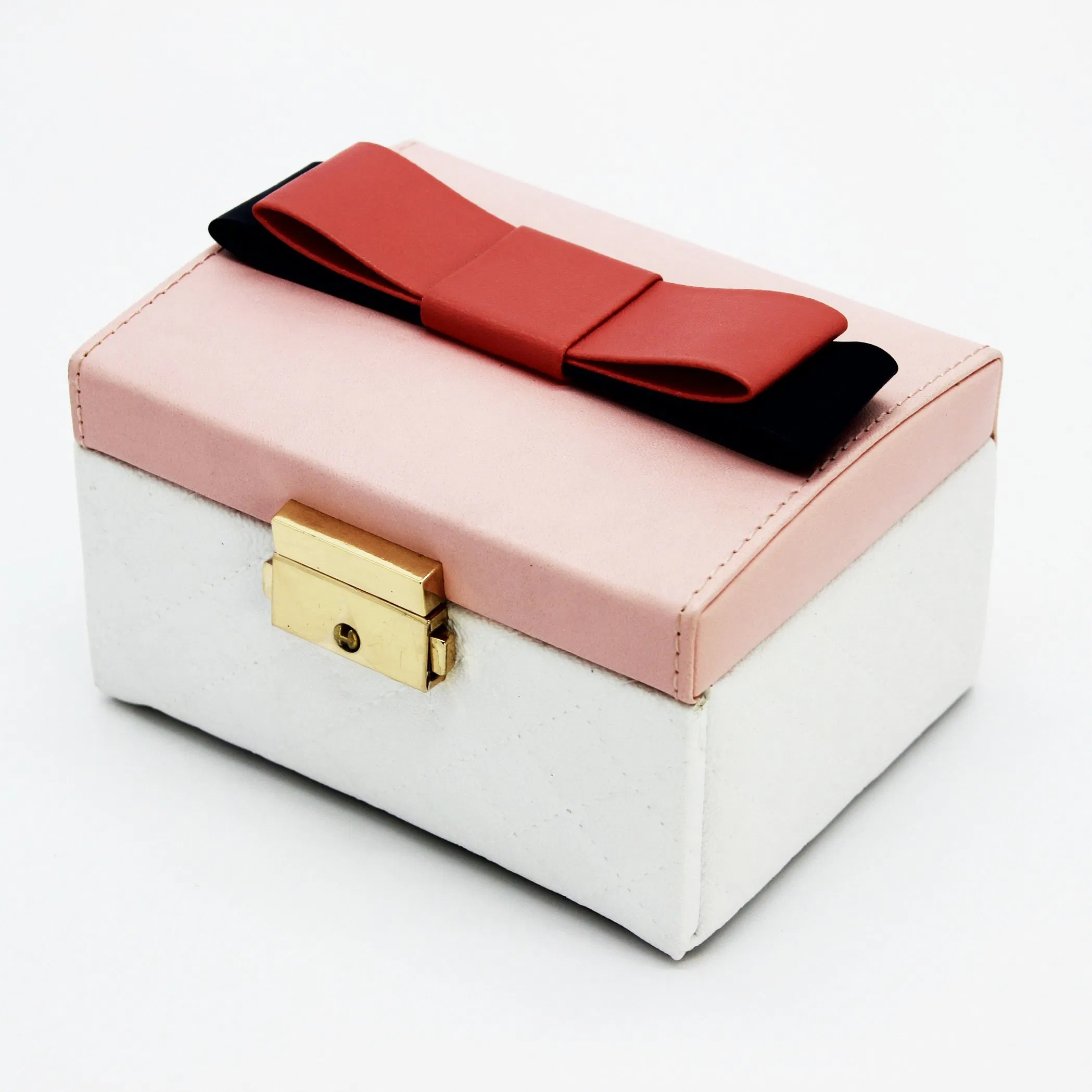 Custom Design High End Fashion Pink and White PU Leather Jewelry Storage Box