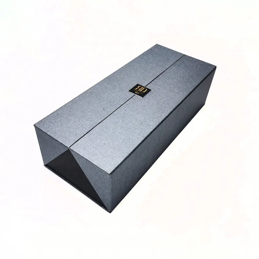 OEM Silver Blue Double Door Hard Paper Wine Box with Wine Set