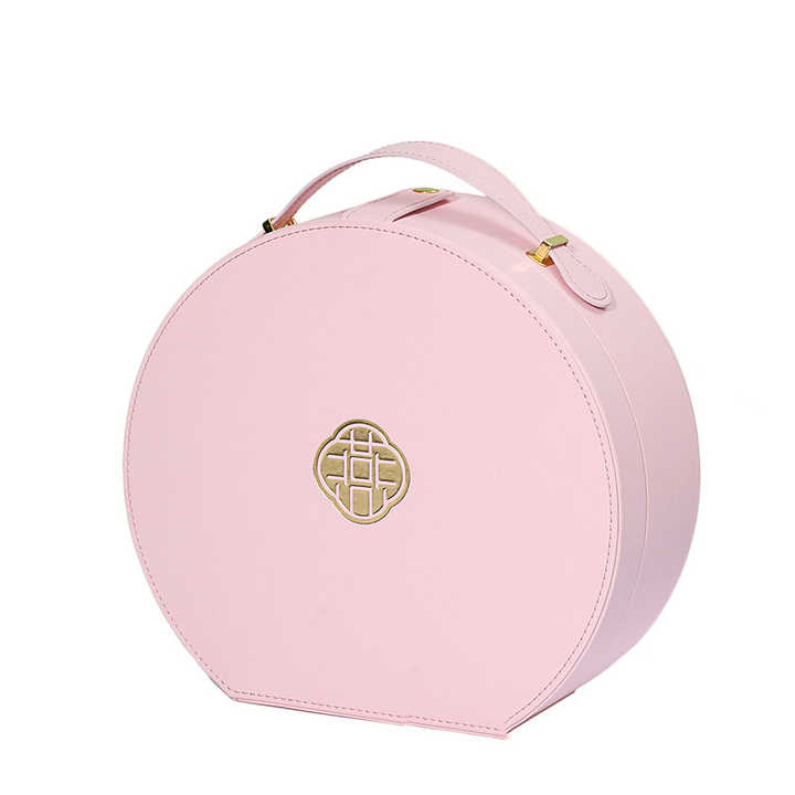 Red Wholesale High-End Luxury Round PU Leather Box with Handle Packaging Gift Perfume Box