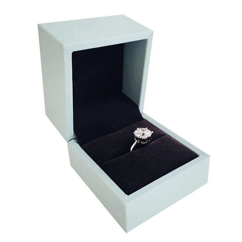 Light Cyan Leather High End Square Wedding Ring Gift Box