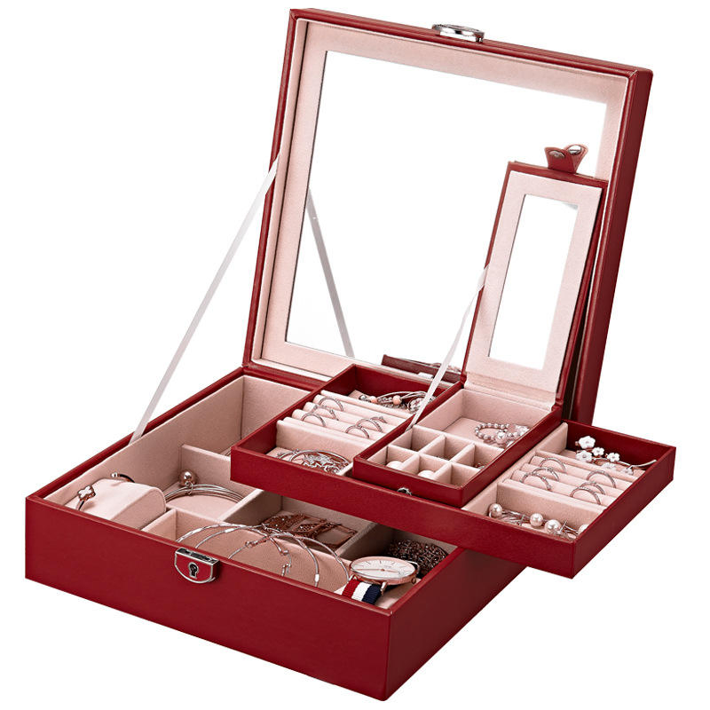 Simple Flip-Top Lipstick Luxury PU Leather Watch Jewelry Packaging Box with Large Mirror