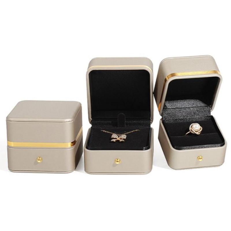 Custom Logo Leather Packaging Box Earring Bracelet Necklace Ring Jewelry Box