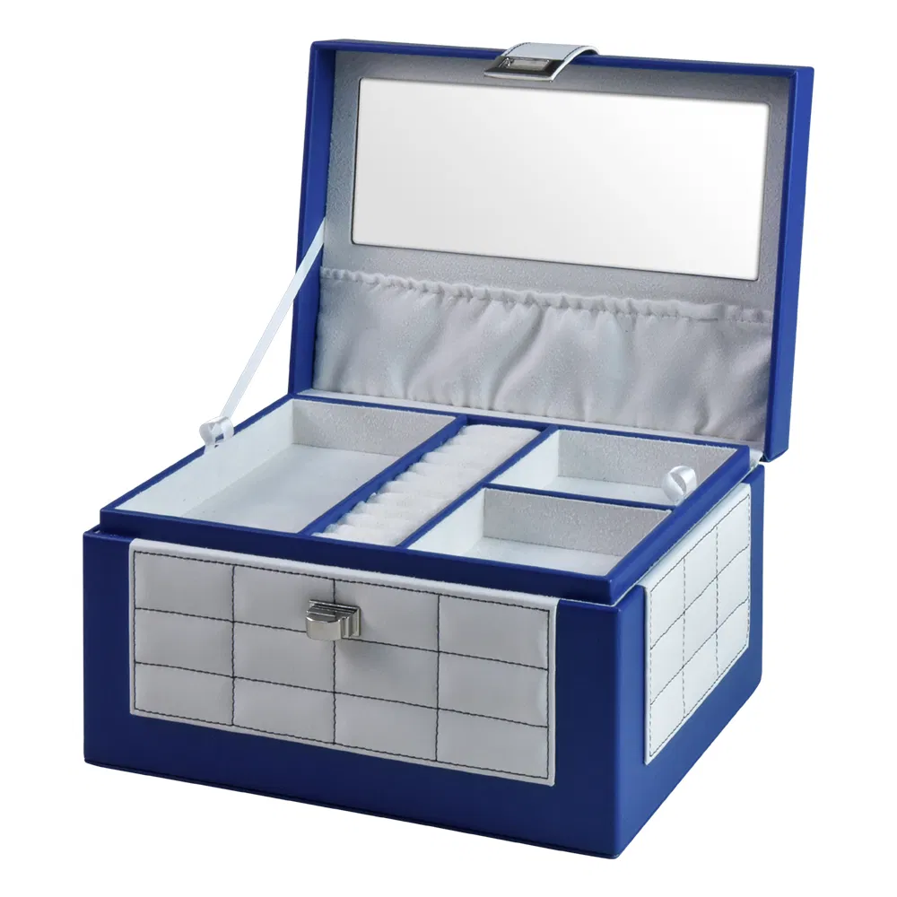 Custom Printed Logo Blue Locked Travel Velvet Jewelry Display Storage Box