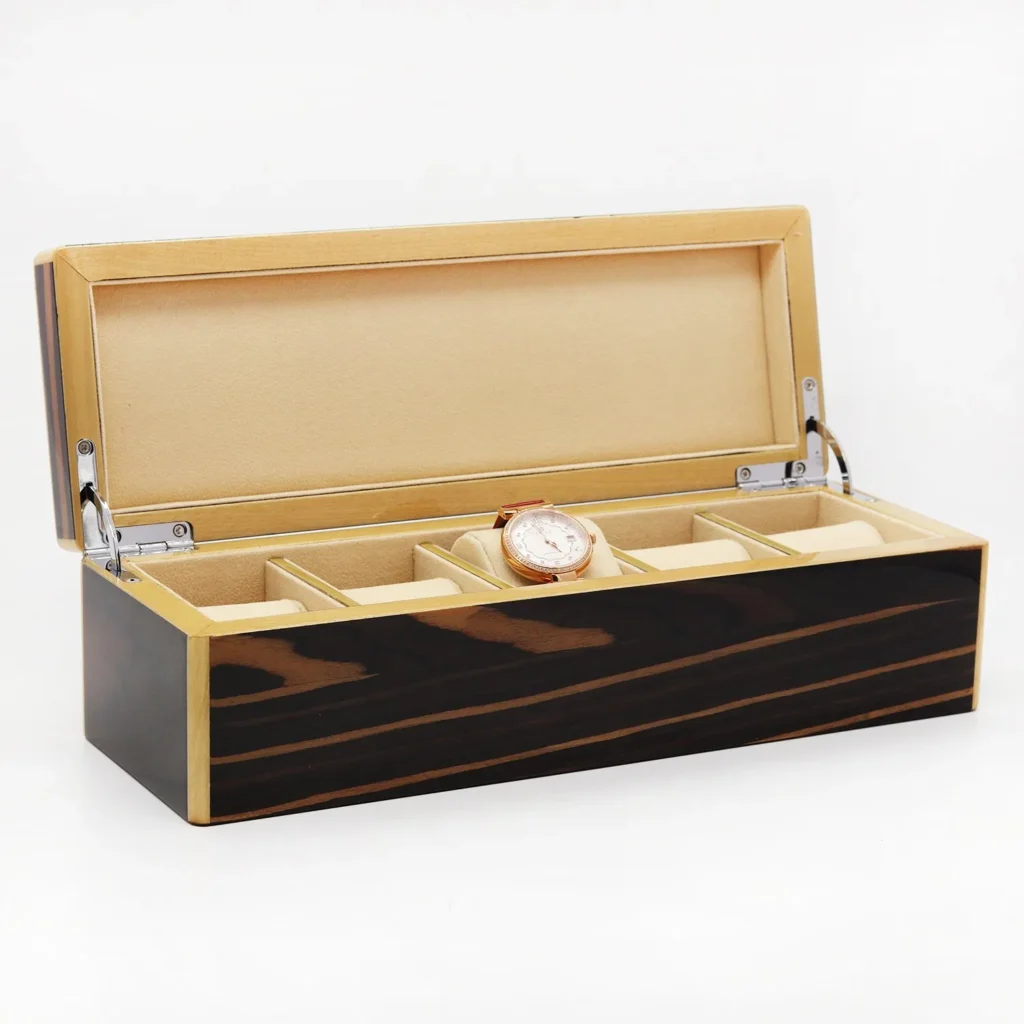 Custom Wooden 5 Slot Rectangle Watch Gift Packaging Box