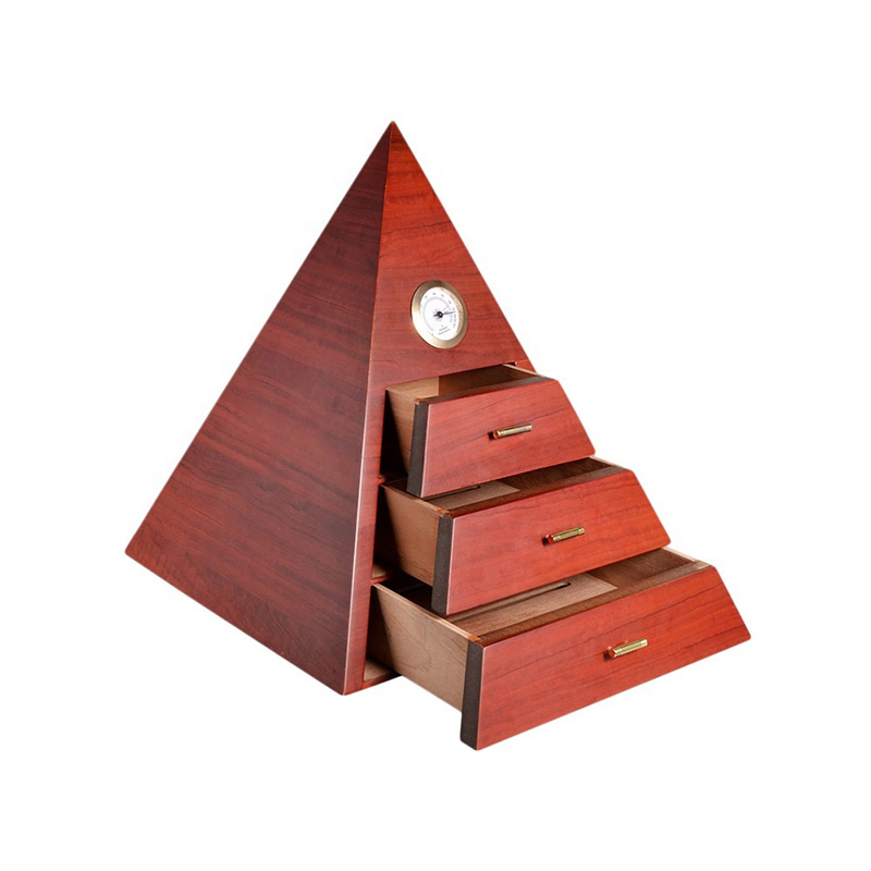 Custom Luxury Creative Pyramid Shape MDF Wooden Cigar Humidor Storage Box
