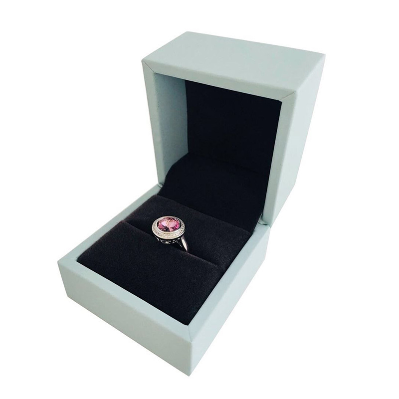 Light Cyan Leather High End Square Wedding Ring Gift Box