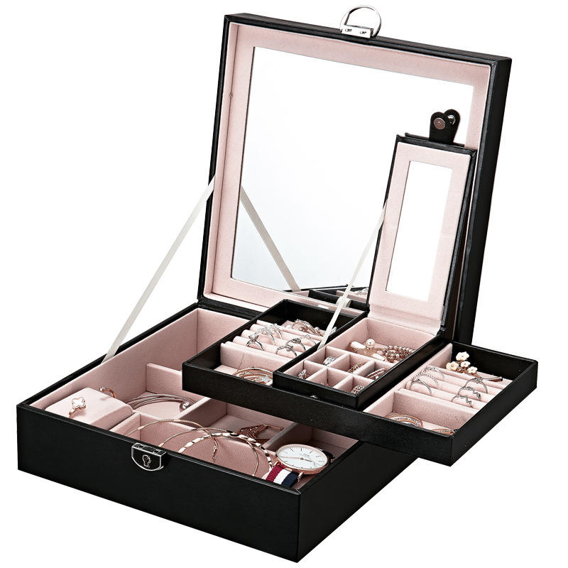 Simple Flip-Top Lipstick Luxury PU Leather Watch Jewelry Packaging Box with Large Mirror