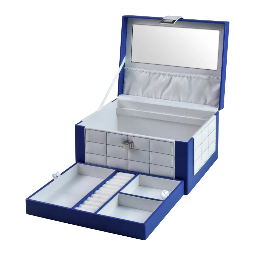 Custom Printed Logo Blue Locked Travel Velvet Jewelry Display Storage Box