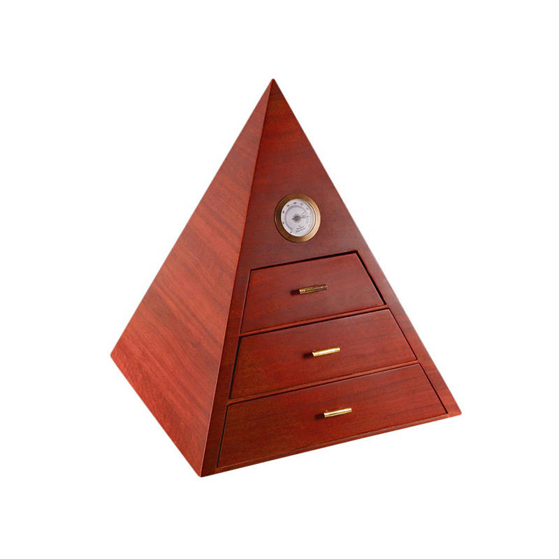 Custom Luxury Creative Pyramid Shape MDF Wooden Cigar Humidor Storage Box