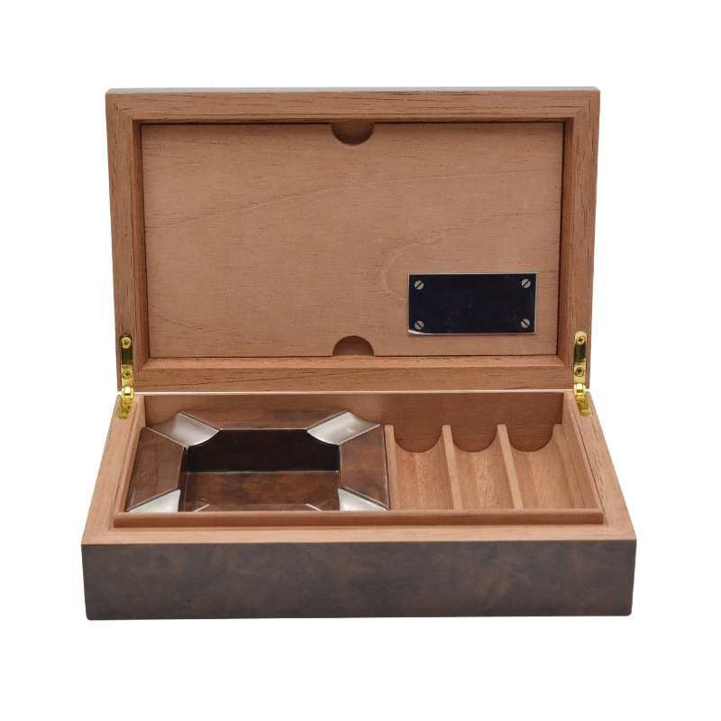 Custom MDF Cedar Wooden Cigar Humidor Moisture Proof Box with Ashtray for Cigar Portable Storage