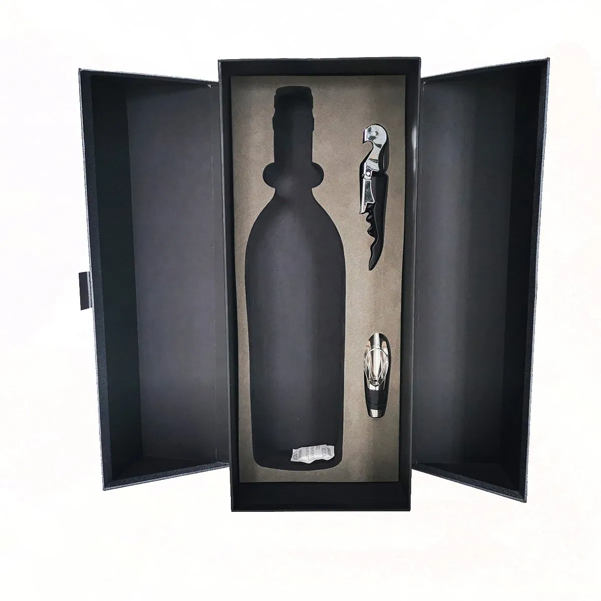 OEM Silver Blue Double Door Hard Paper Wine Box with Wine Set
