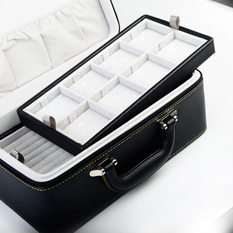 OEM Luxury PU Black Leather Gift Jewelry Packaging Box for Travel