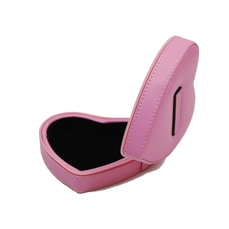 Custom Heart Shape PU Leather Portable Jewelry Storage Gift Box for Rings/ Earrings