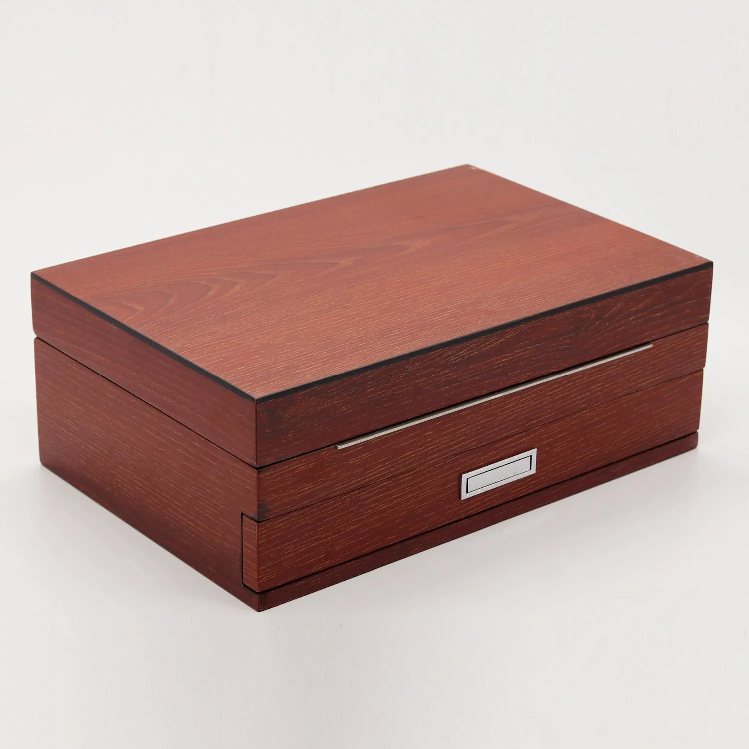 OEM Design Wooden Jewelry Gift Box with MDF / Silver Hardware / Drawer / Brown Flannel