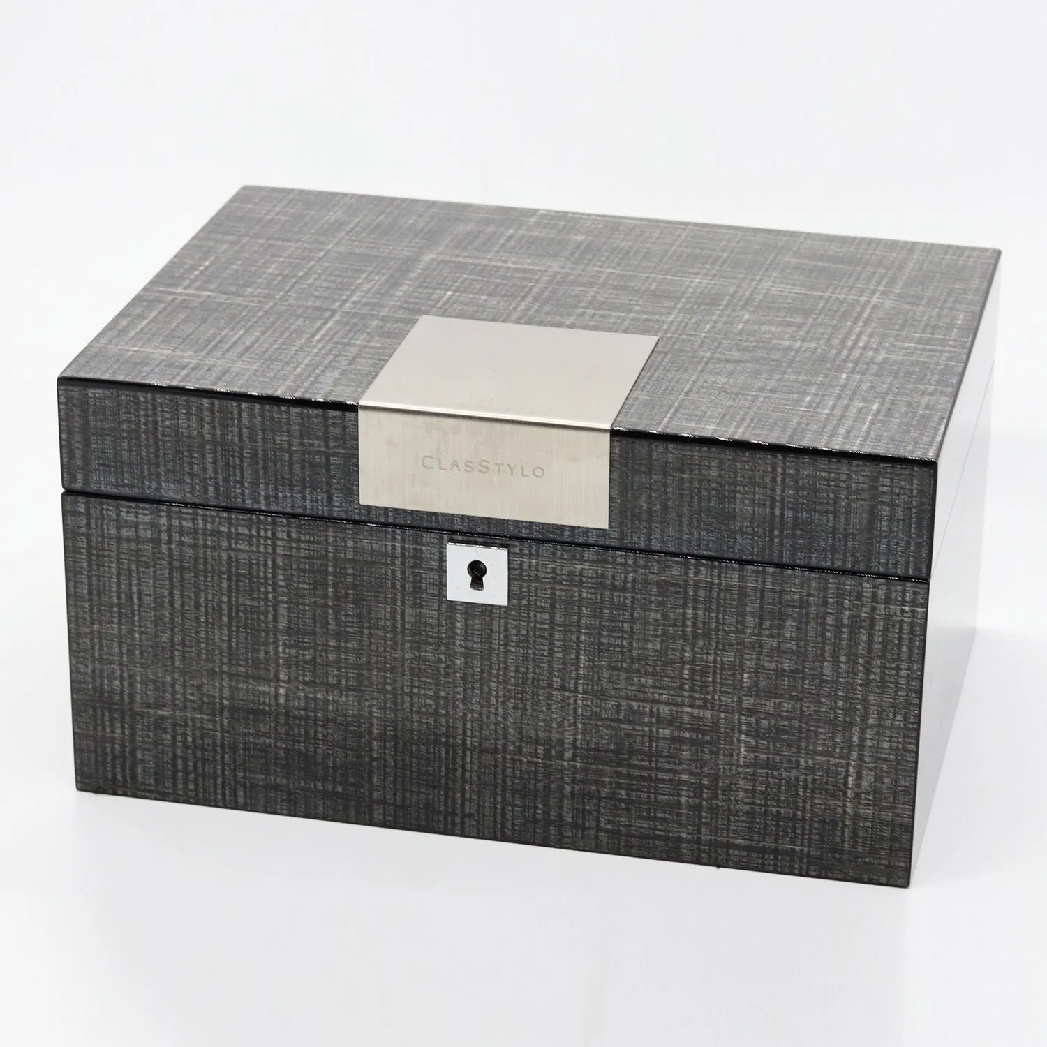 Wooden Jewelry Gift Box with MDF/Glossy Paint/Silver Hardware/Silver Lock Mirror/Purple Flannel