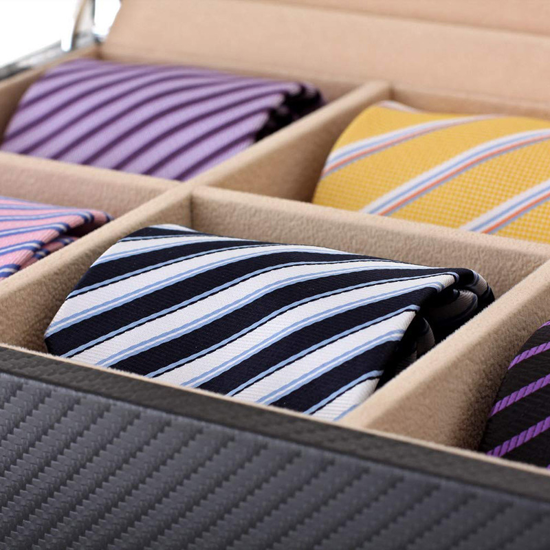 6 Tie Storage Box with Lid for Men Neckties with Faux Leather Finish