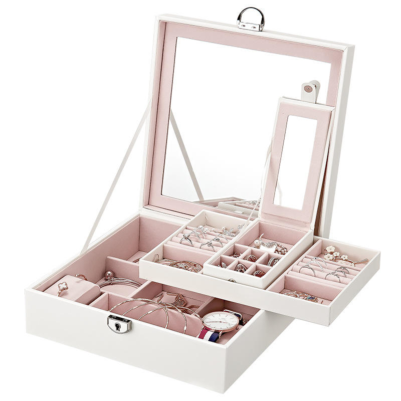 Simple Flip-Top Lipstick Luxury PU Leather Watch Jewelry Packaging Box with Large Mirror