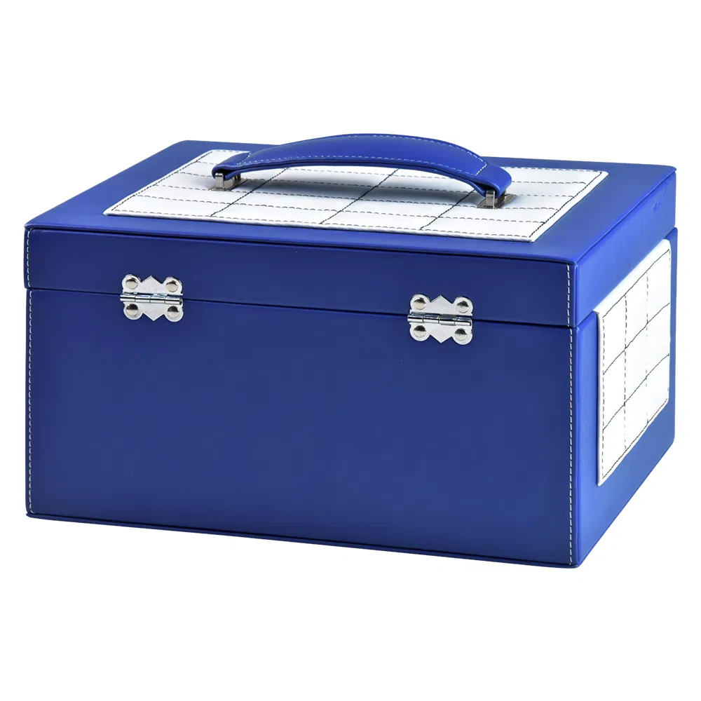 Custom Printed Logo Blue Locked Travel Velvet Jewelry Display Storage Box