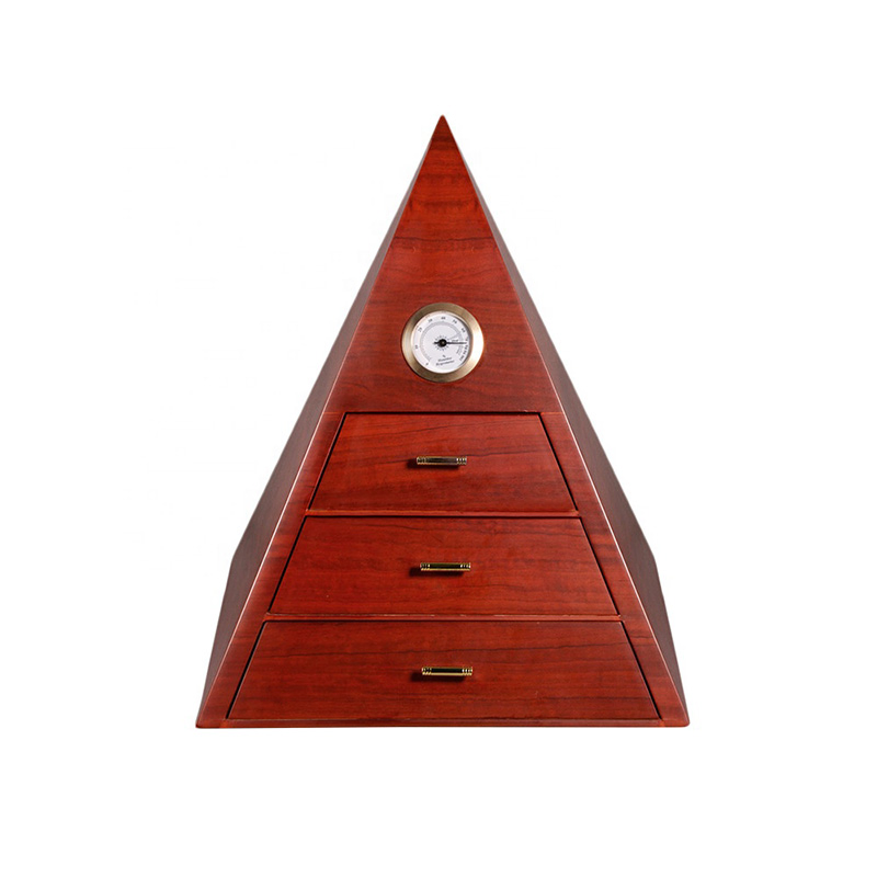 Custom Luxury Creative Pyramid Shape MDF Wooden Cigar Humidor Storage Box