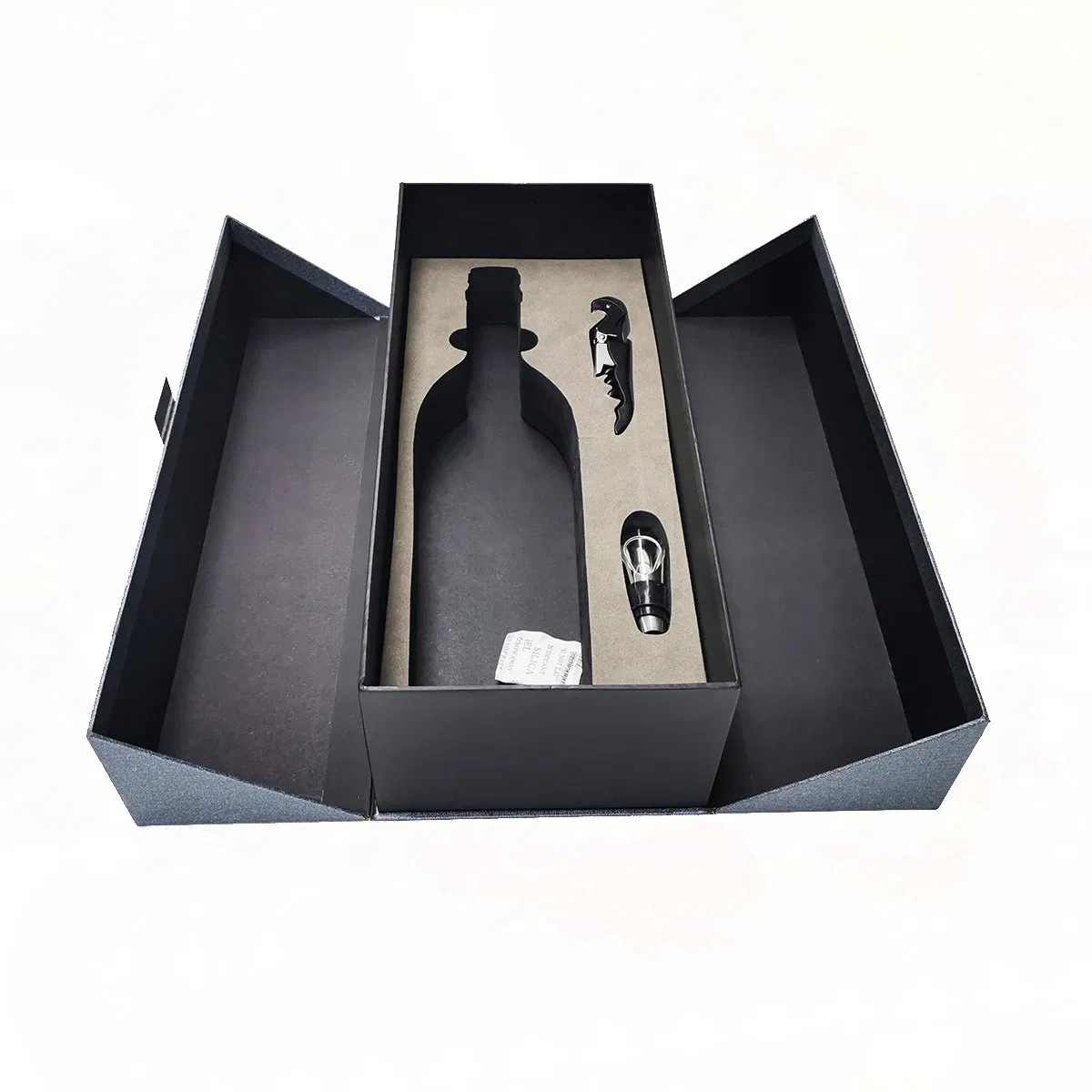 OEM Silver Blue Double Door Hard Paper Wine Box with Wine Set