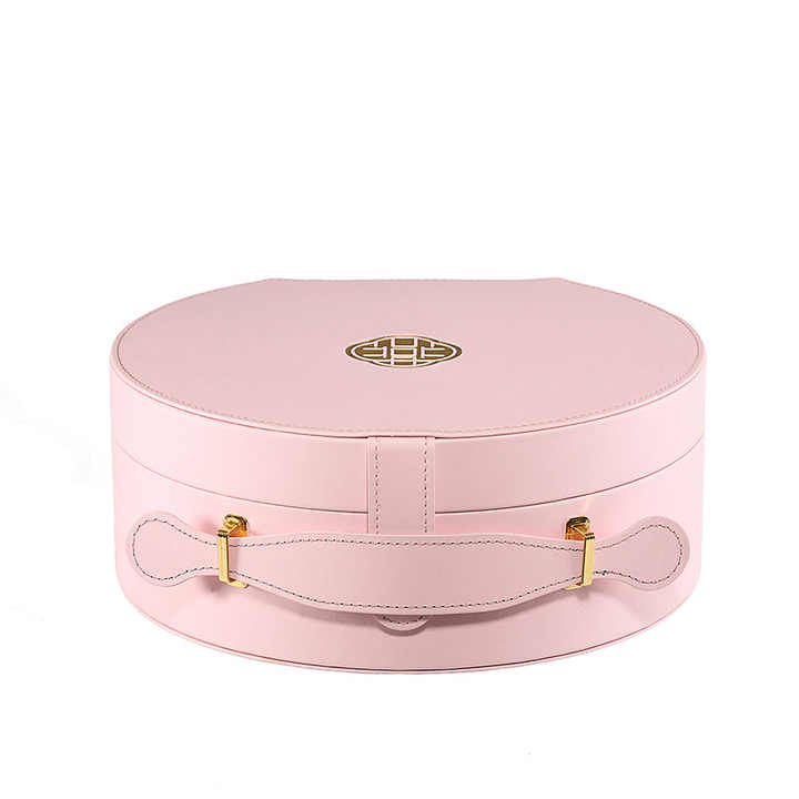 Red Wholesale High-End Luxury Round PU Leather Box with Handle Packaging Gift Perfume Box