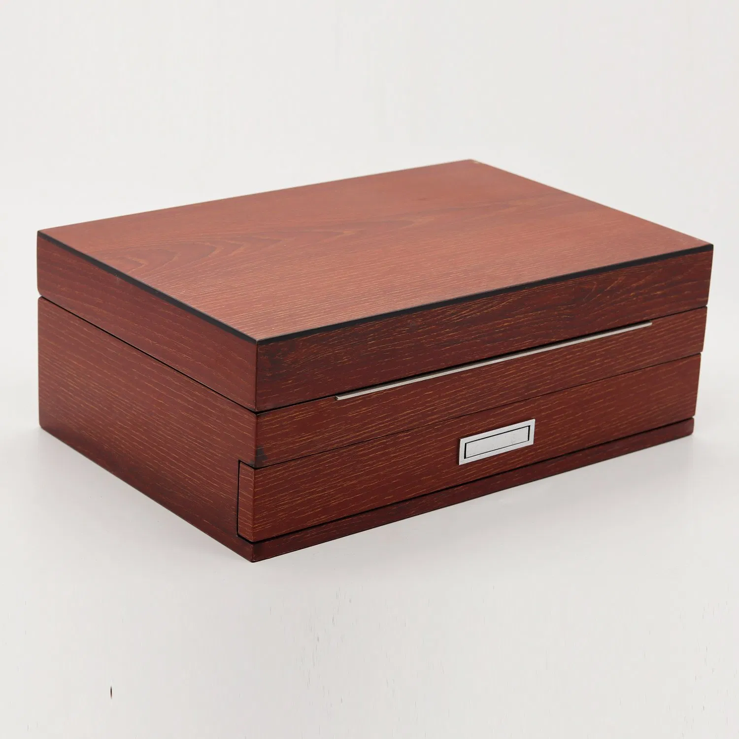 OEM Design Wooden Jewelry Gift Box with MDF / Silver Hardware / Drawer / Brown Flannel