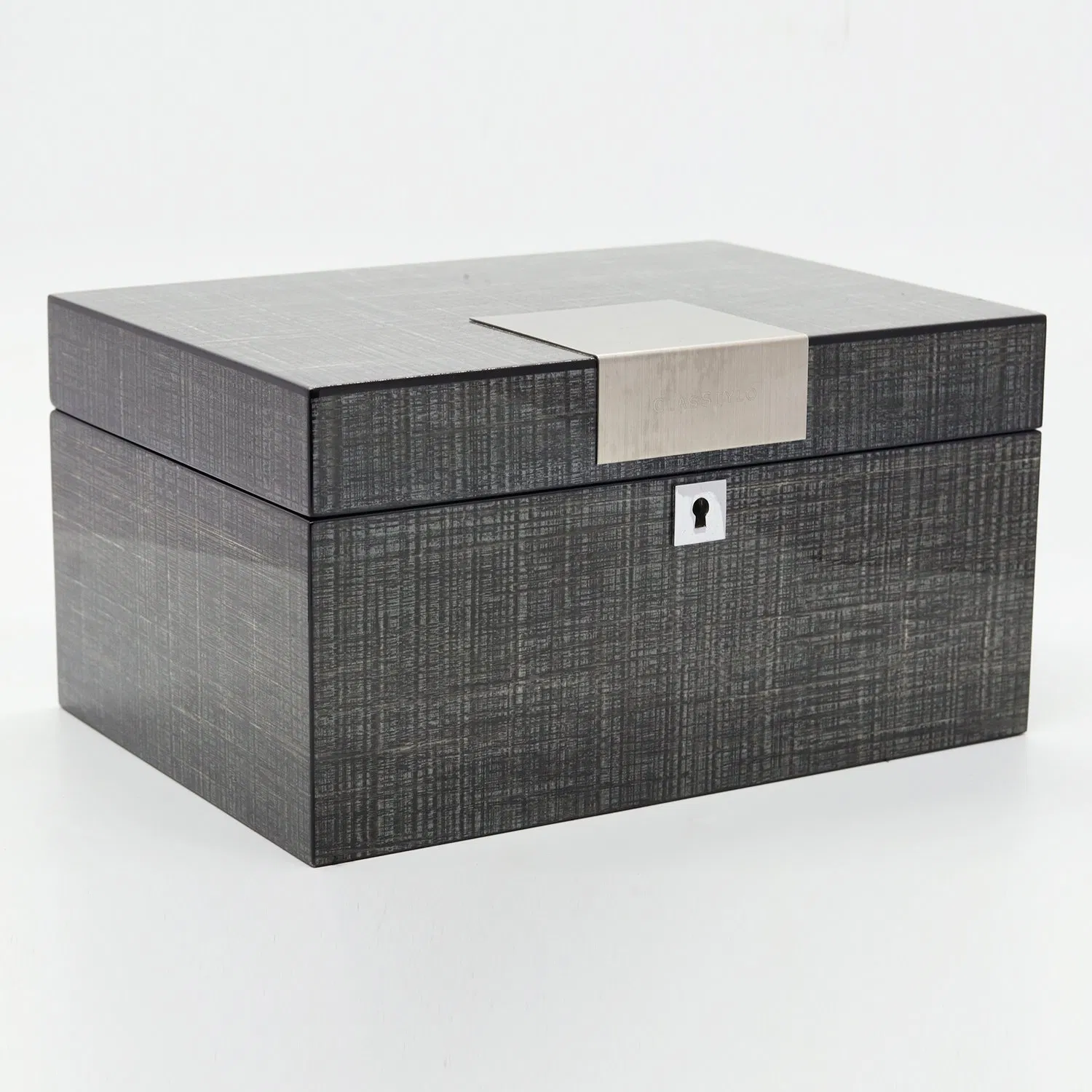 Wooden Jewelry Gift Box with MDF/Glossy Paint/Silver Hardware/Silver Lock Mirror/Purple Flannel