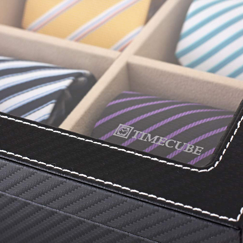 6 Tie Storage Box with Lid for Men Neckties with Faux Leather Finish