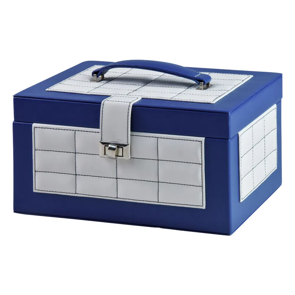 Custom Printed Logo Blue Locked Travel Velvet Jewelry Display Storage Box