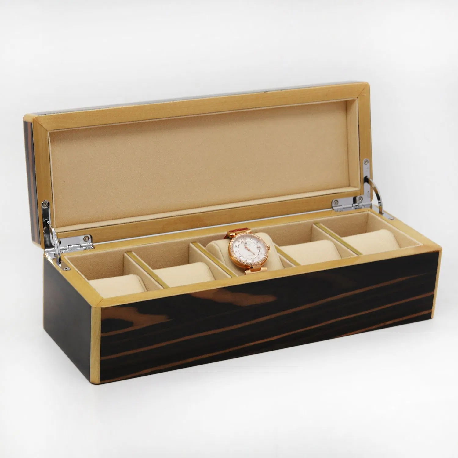 Custom Wooden 5 Slot Rectangle Watch Gift Packaging Box