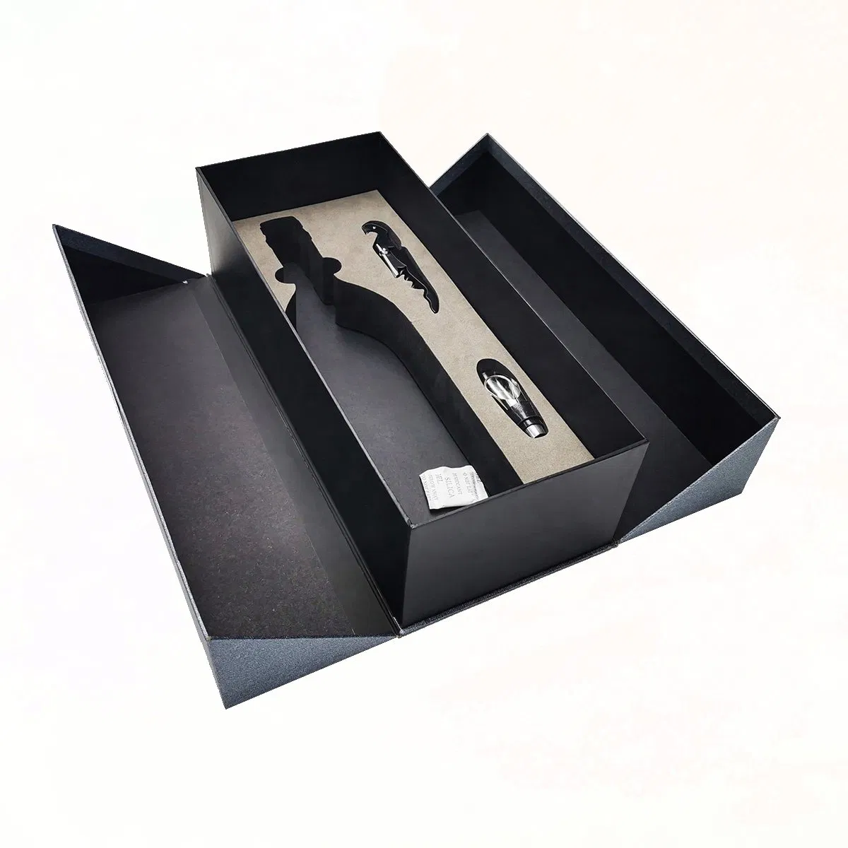 OEM Silver Blue Double Door Hard Paper Wine Box with Wine Set