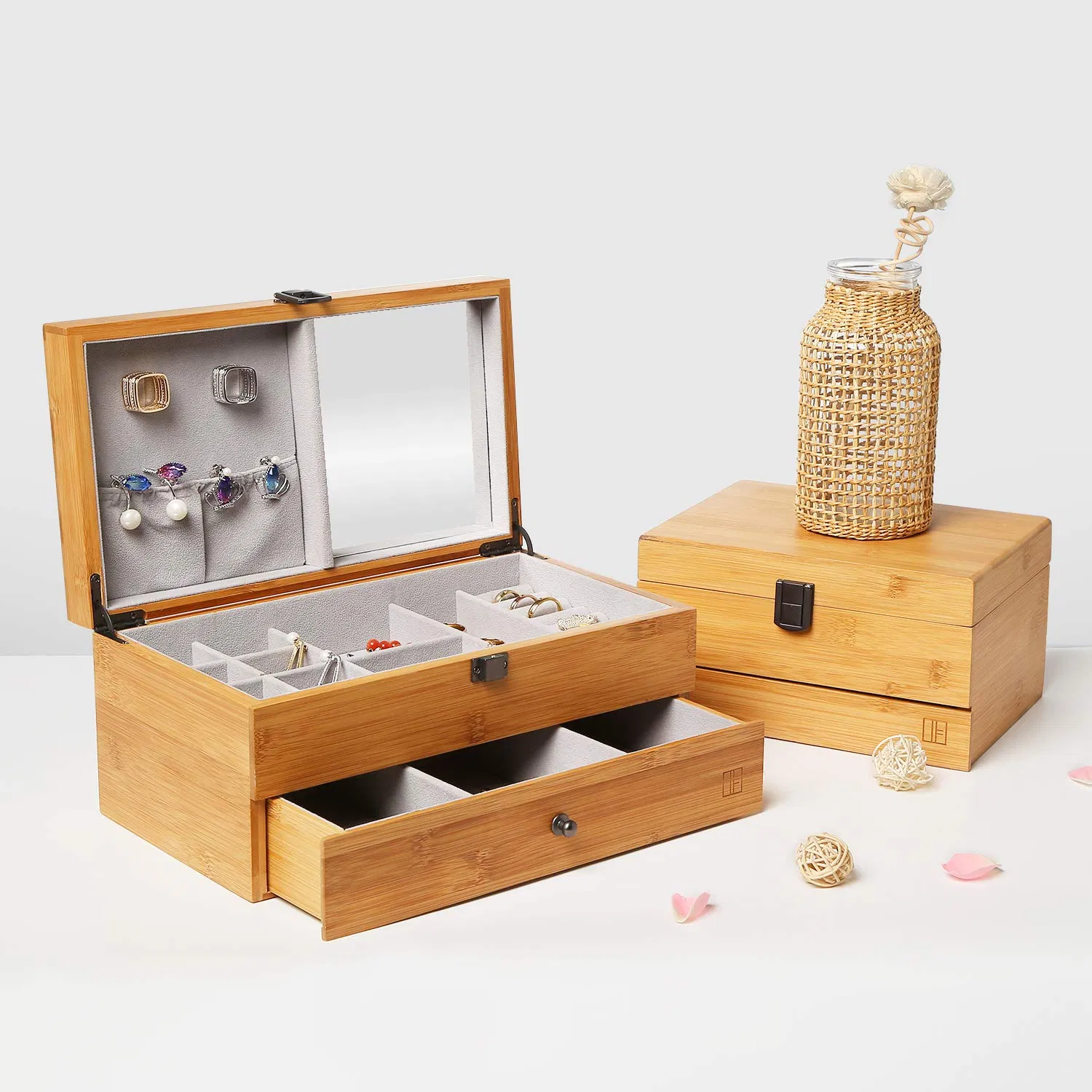 Custom New Design Fashion Bamboo Jewelry Set Storage Box for Gift