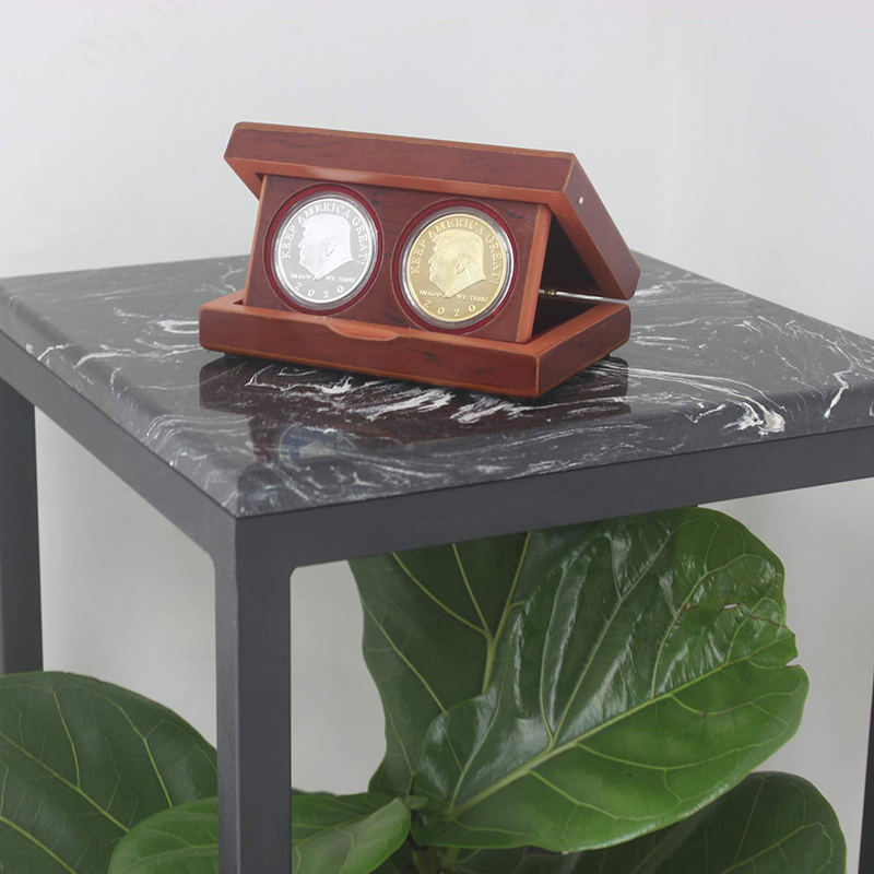 Simple Rectangular Matte Wood Commemorative Coin Collection Box Gift Box