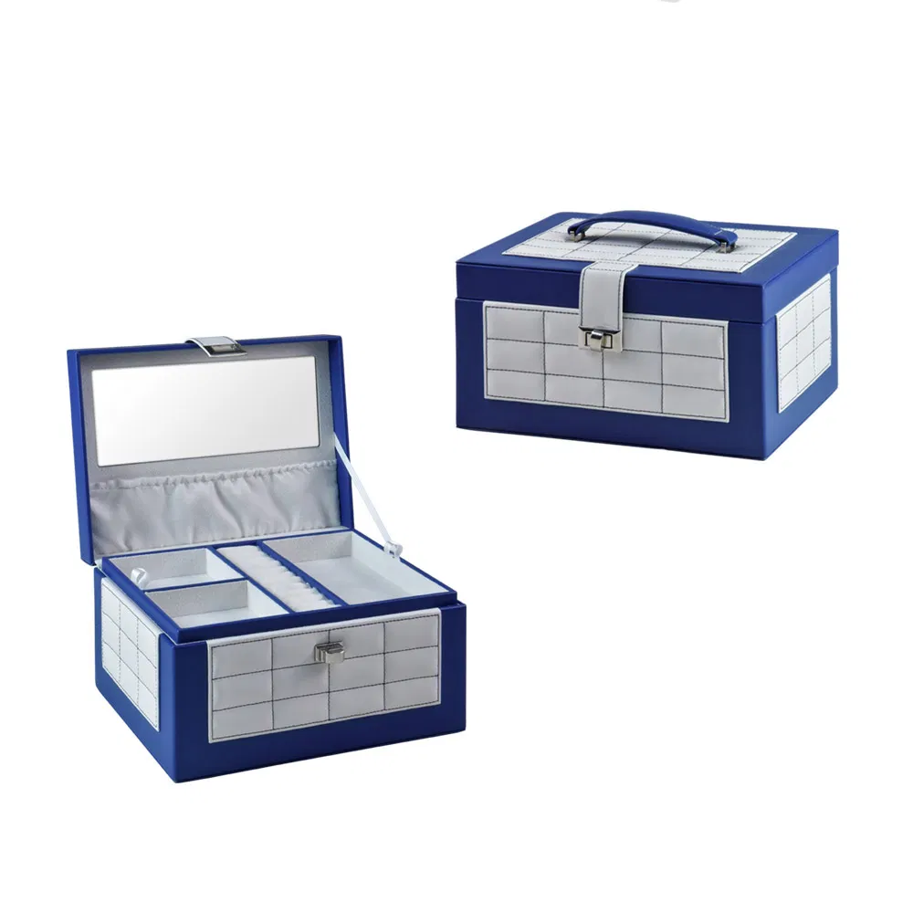 Custom Printed Logo Blue Locked Travel Velvet Jewelry Display Storage Box