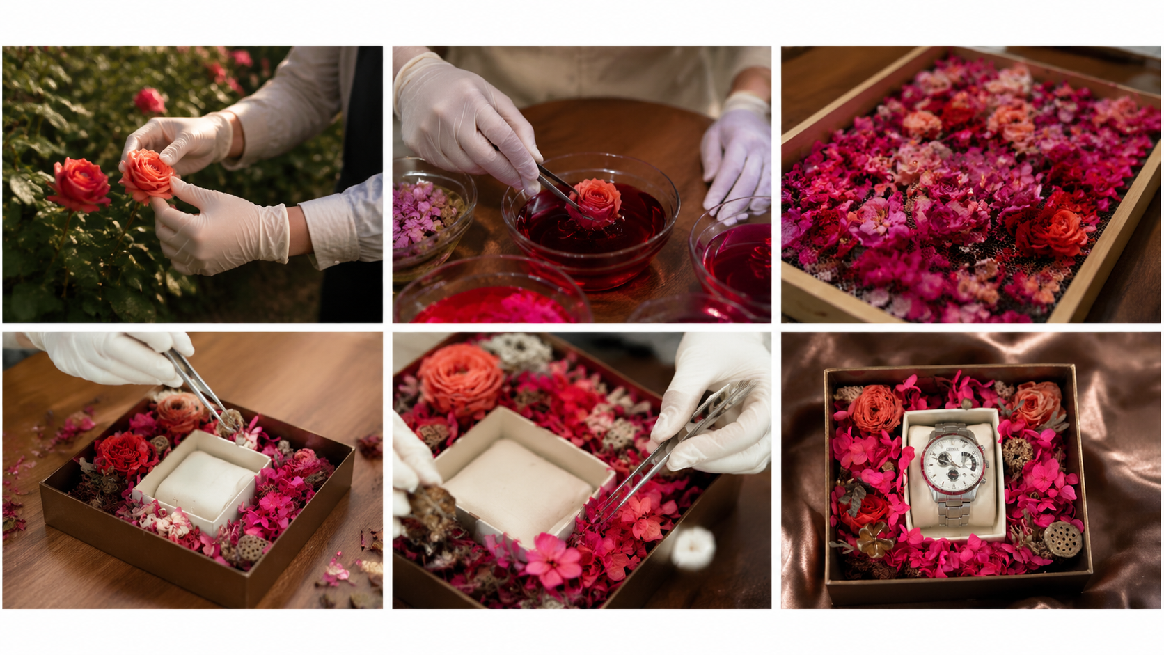 Handmade preserved flower watch box production process