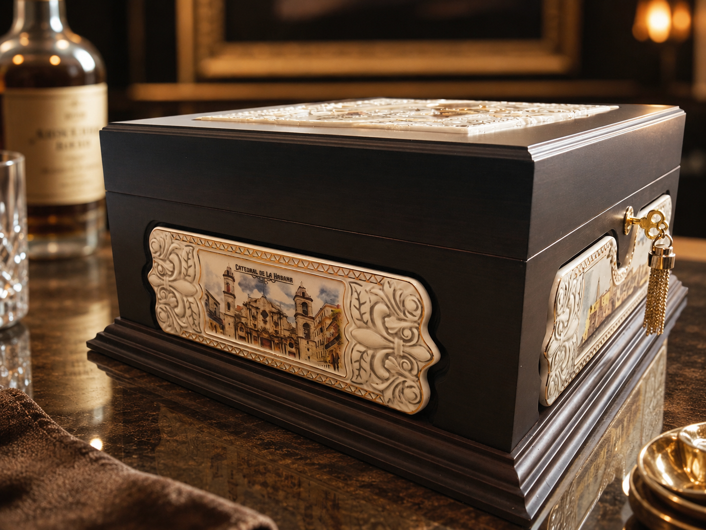 Side structure of large luxury wooden cigar box